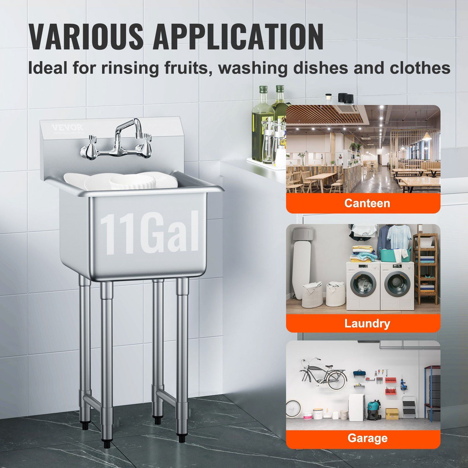 Stainless Steel Utility Sink with Faucet & Legs, 18x41 Inch Single Bowl, NSF Certified for Kitchen, Garage, Laundry – Commercial Grade
