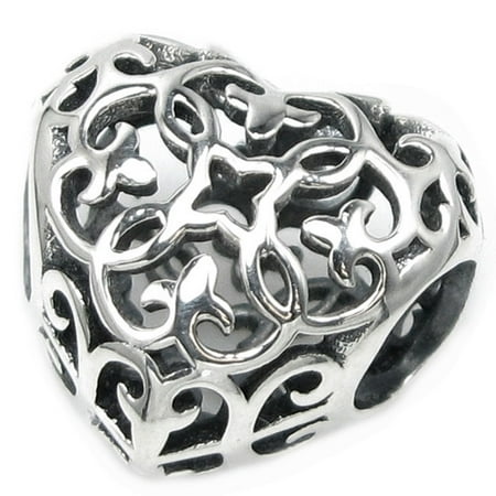 Flower Pandora Charm - Queenberry 925 Sterling Silver Ethnic Flower Love Heart Filigree Charm Fits Pandora European Charm Bracelets