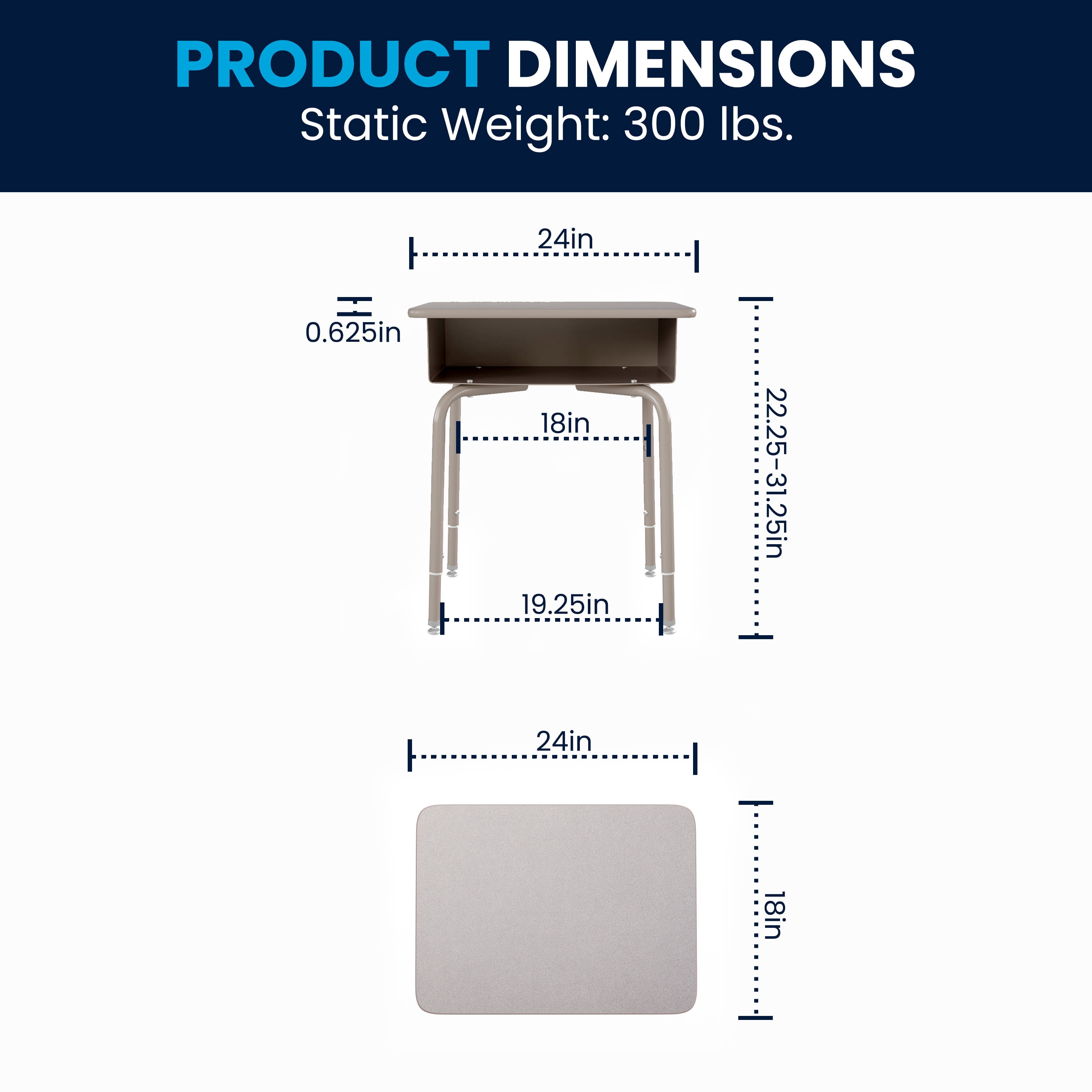 Emma + Oliver Height Adjustable Student Desk with Open Front Metal Book Box, Silver Metal Frame and Gray Granite Finished Desktop