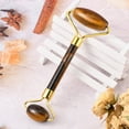 thumbnail image 5 of Natural Tiger Eye Face Massager Facial Rollers with Long-Lasting Plated Alloy Findings Golden 149~151x57~60x19~20mm, 5 of 5