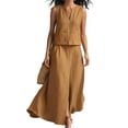 thumbnail image 2 of Summer Skirt Sets Women 2 Piece Outfits Sleeveless Top Elastic Waist Maxi Dress Sets with Pockets Brown L, 2 of 6