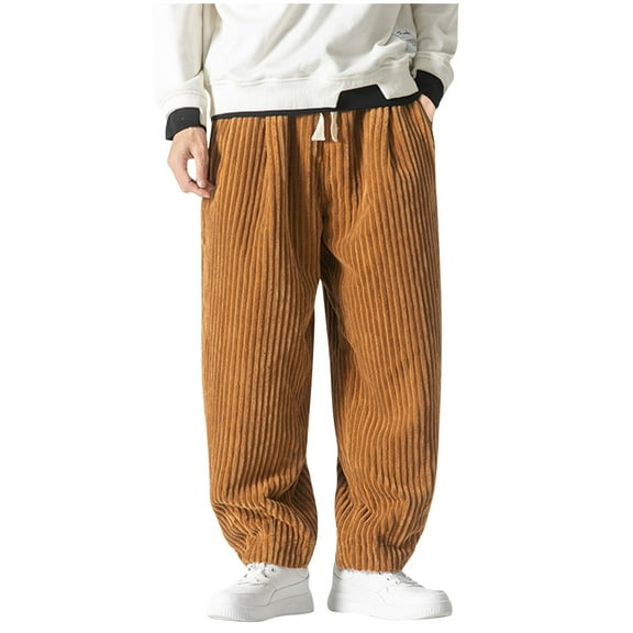 JIUKE Corduroy Pants for Men Casual Spring Drawstring High Waisted Baggy Comfy Solid Color Dressy Pants