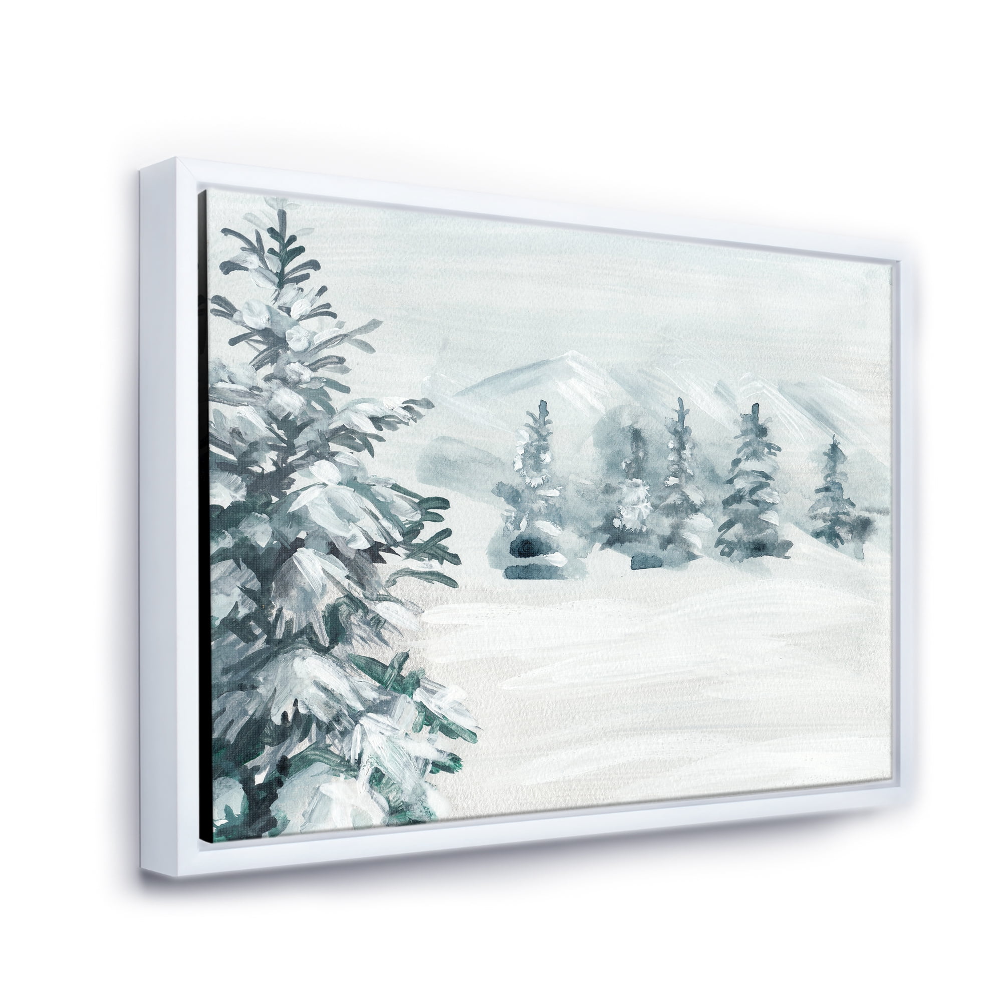 Designart 'Snowy Pine Trees On Mountain' Traditional Framed Canvas Wall Art Print