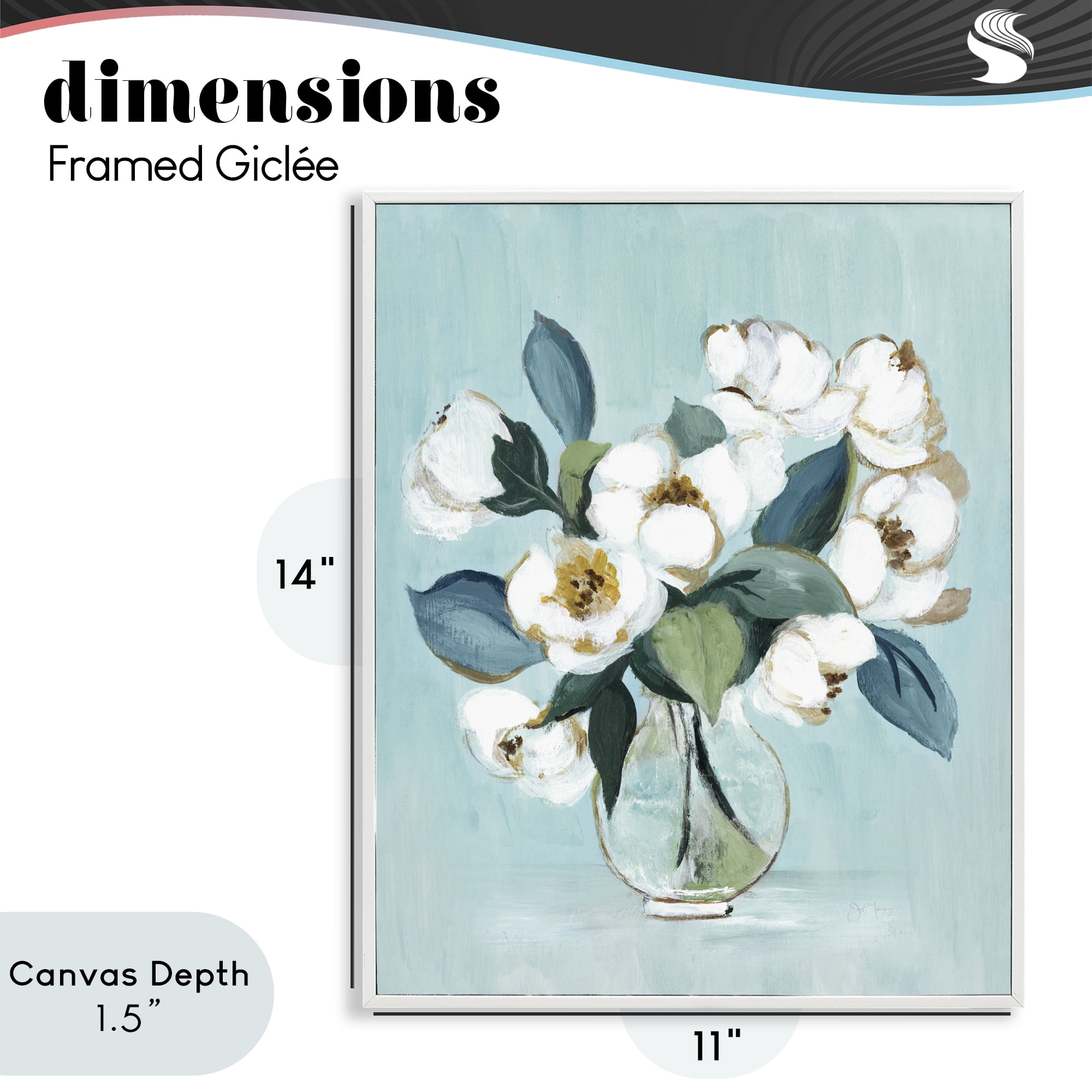 Stupell Industries Magnolia Arrangement over Blue White Framed Giclee Art, design by Janet Tava
