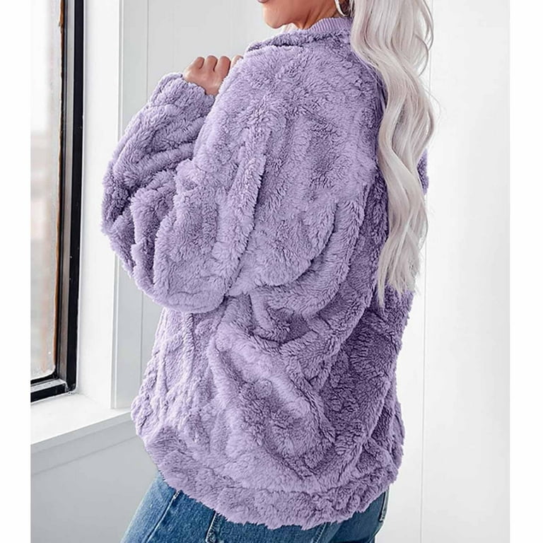 Cyber and Monday DealsDihao Sherpa Fleece Pullover for Women Fuzzy Oversized Zip up Hoodie With Pockets Casual Pullover Hooded Sweatshirt Fashion