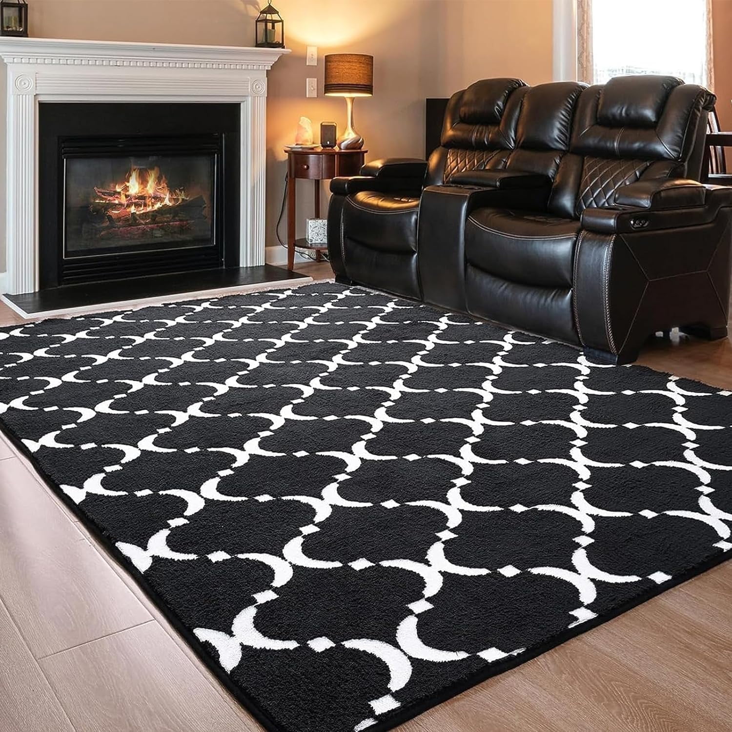 TWINNIS 4'x6' Area Rug Geometric Non Slip Fluffy Carpet,Soft Plush Polyester Rug for Living Room Bedroom,Black White