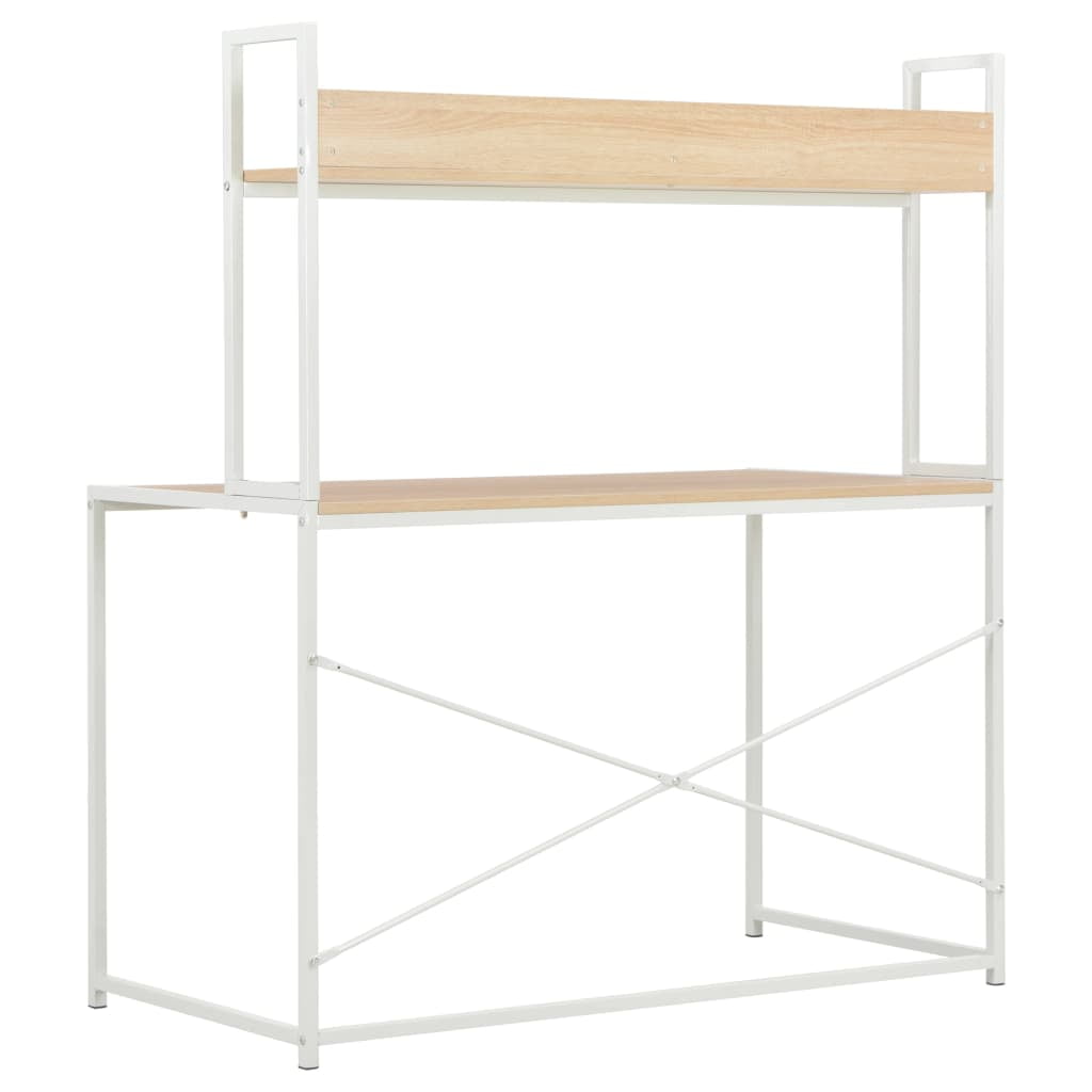 Kepooman Home Office Industrial PC Study Writing Working Table, 47.2" x 8.3" x 24.8", White + Oak Kepooman Home Office Industrial PC Study Writing Working Table, 47.2" x 8.3" x 24.8", White + Oak