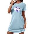 thumbnail image 2 of WREESH Womens Nightgowns Short Sleeve Heart Printed Sleepshirts Cute Night Shirts Soft Pajama Sleepwear Blue, 2 of 3