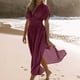 thumbnail image 4 of Vestido largo sexy con abertura y cuello en V para mujer: tejido ligero y fluido, corte holgado, adecuado para fiestas, citas y vacaciones, disponible en varias tallas., 4 of 8