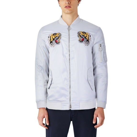 Ma Croix Mens Heavyweight Japanese Mythology Embroidered Patch Bomber Flight Military Zip-Up Jacket