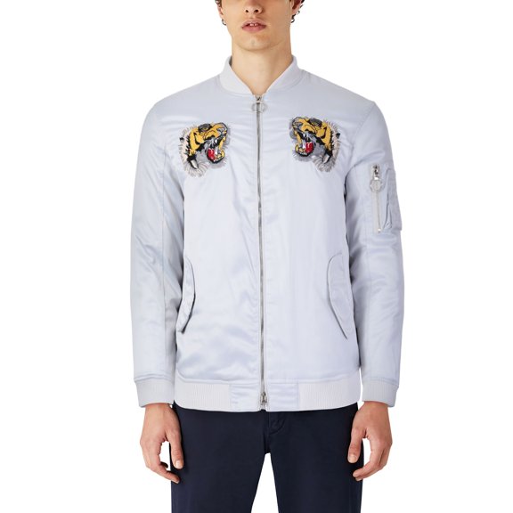 Ma Croix Mens Heavyweight Japanese Mythology Embroidered Patch Bomber Flight Military Zip-Up Jacket