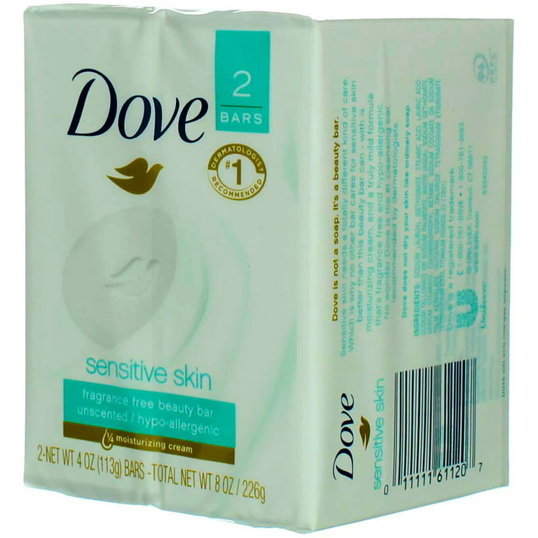 Dove Soap Beauty Bar, Sensitive Skin Unscented, 16-Pack. 25%  MoisturizingLotion & Cream. Hypo-Allergenic & Fragrance Free. Great for  Hands, Face