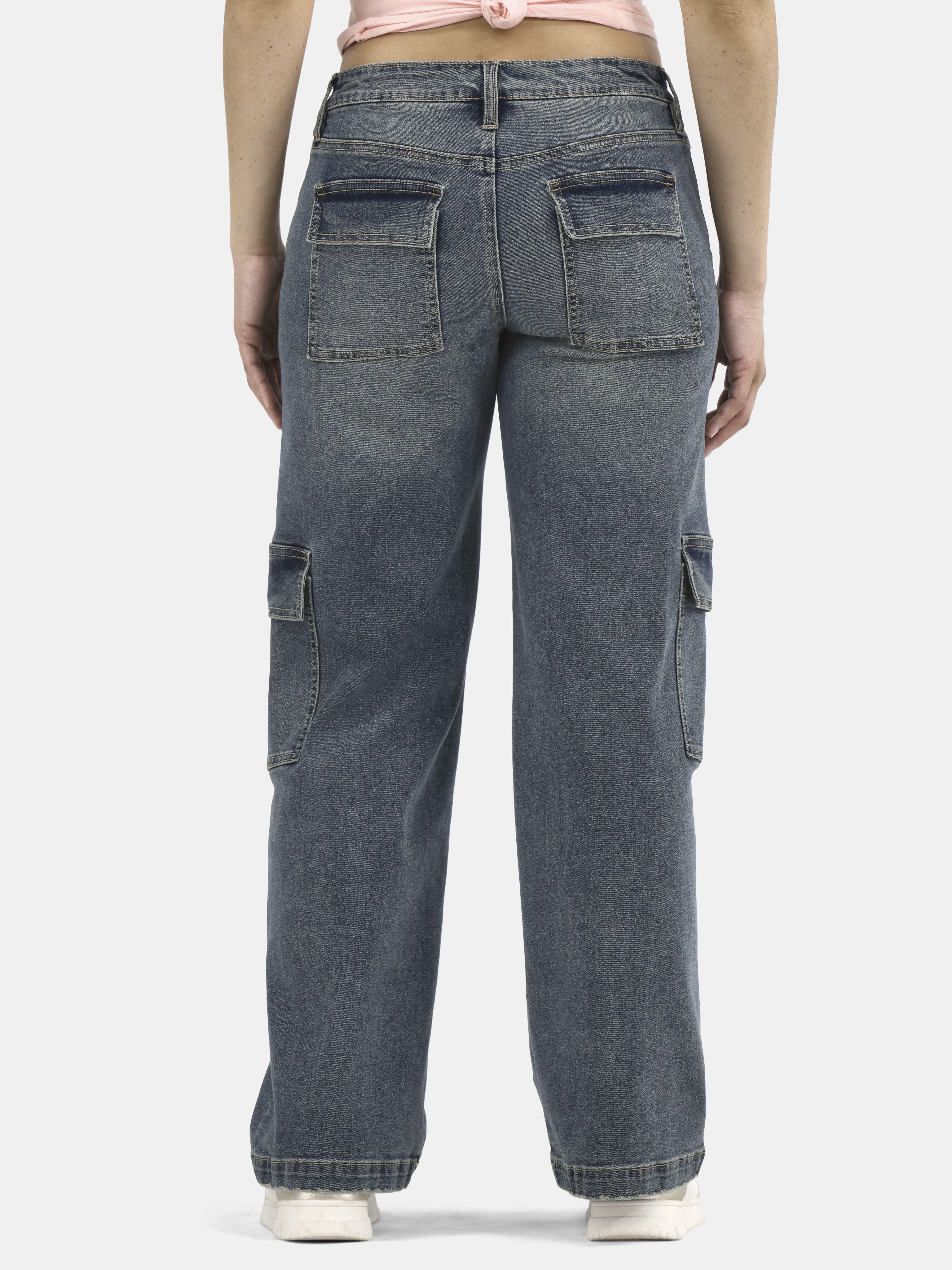 No Boundaries Cargo Slouchy Straight Leg Jeans, 32” Inseam; Women's and Women’s Plus