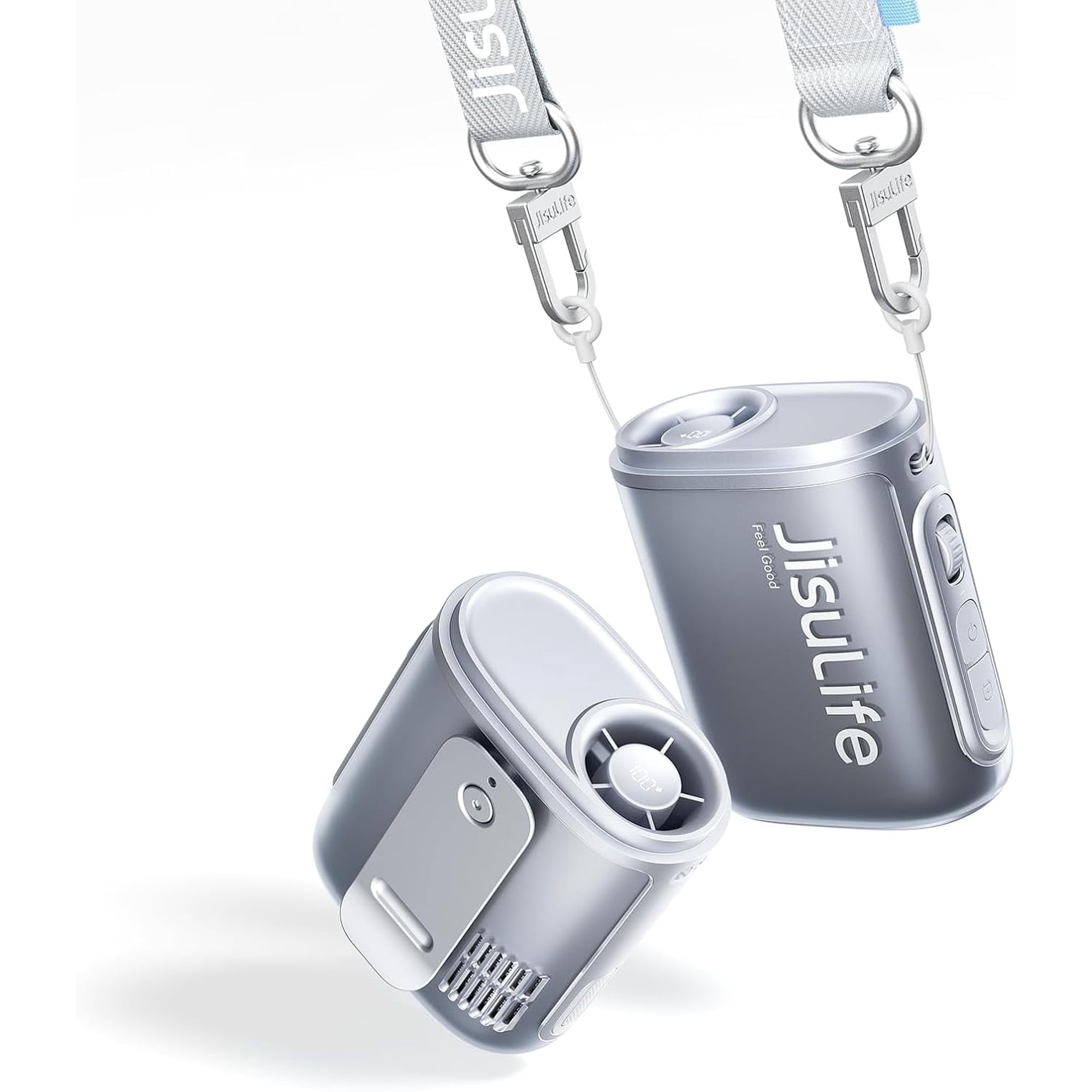 JISULIFE Portable Neck Fan, 100 Speed 40000RPM Cooling, Mini Personal Handheld Wearable Waist Fan, 16H 4500mAh Battery with LED Display, Ultra-Lightweight in Outdoor, Travel, Jobsite Gifts- Black