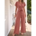 thumbnail image 5 of Women'S Summer Outfits V Neck Cap Sleeve Crop Top Wide Leg Pant Sets Pink XL, 5 of 9