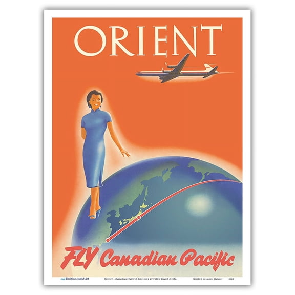Orient - Fly Canadian Pacific Air Lines - Vintage Airline Travel Poster by Peter Ewart c.1956 - Master Art Print (Unframed) 9in x 12in
