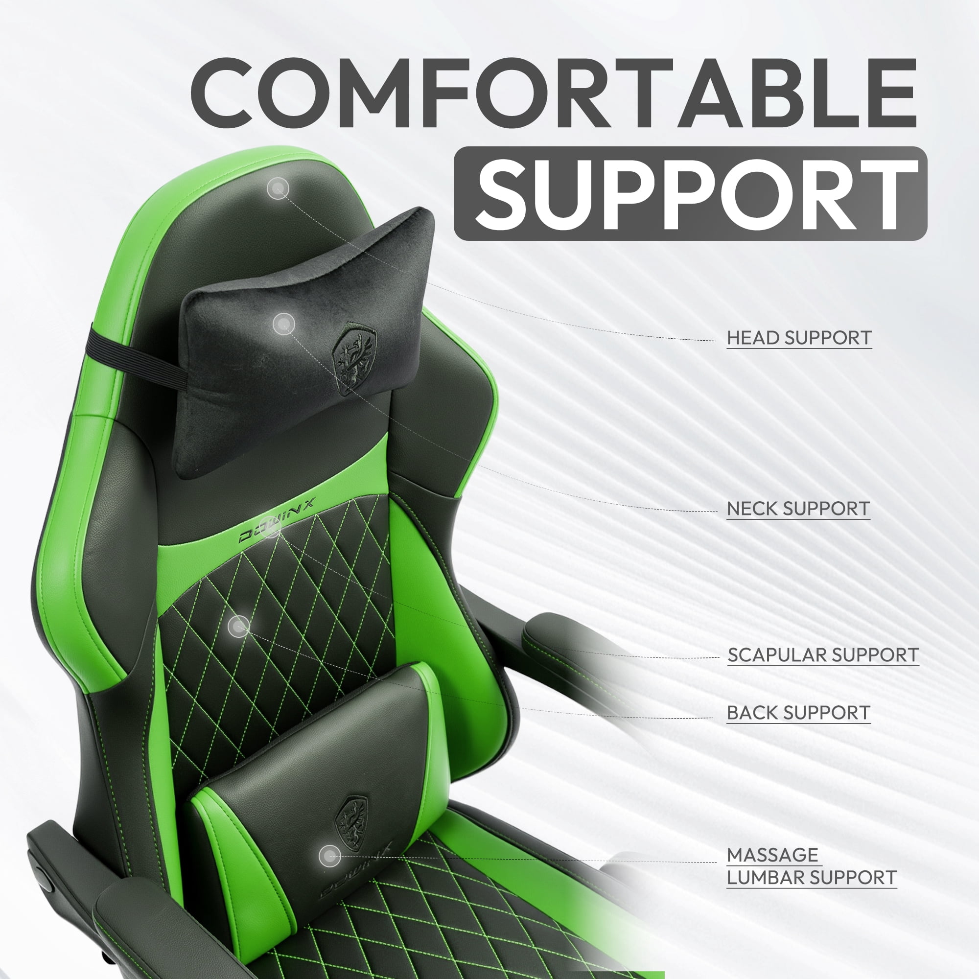 KARXAS Adult Gaming Chair Faux Leather PC Gaming Chair with Footrest and Lumbar Support, Black and Green