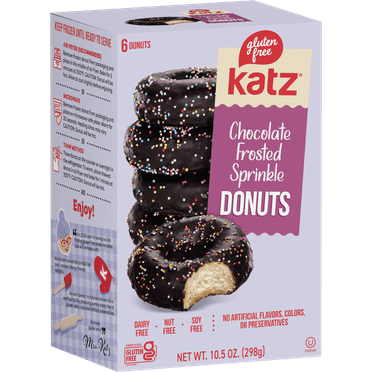 Katz Gluten Free Chocolate Frosted Sprinkle Donuts |Gluten Free, Dairy Free, Nut Free, Soy Free, Kosher | (1 Pack, 10.5 Ounce Each)