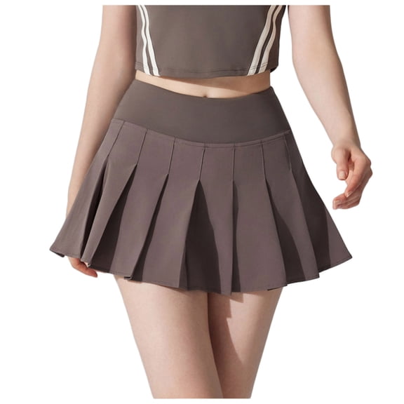 felwors Women's High Waisted Pleated Tennis Skirt - Flowy Athletic Skort with Shorts Liner for Golf, Running, Casual (Coffee, M)