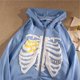 thumbnail image 1 of Sudadera con capucha Y2K para hombre y mujer, ropa de calle holgada con cremallera y esqueleto, estilo informal Harajuku, 2023, 1 of 4