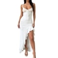 thumbnail image 1 of Faithtur Women Spaghetti Strap Ruffle Dress Lace Patchwork Summer Split Party Dress for Cocktail Beach Streetwear, 1 of 9