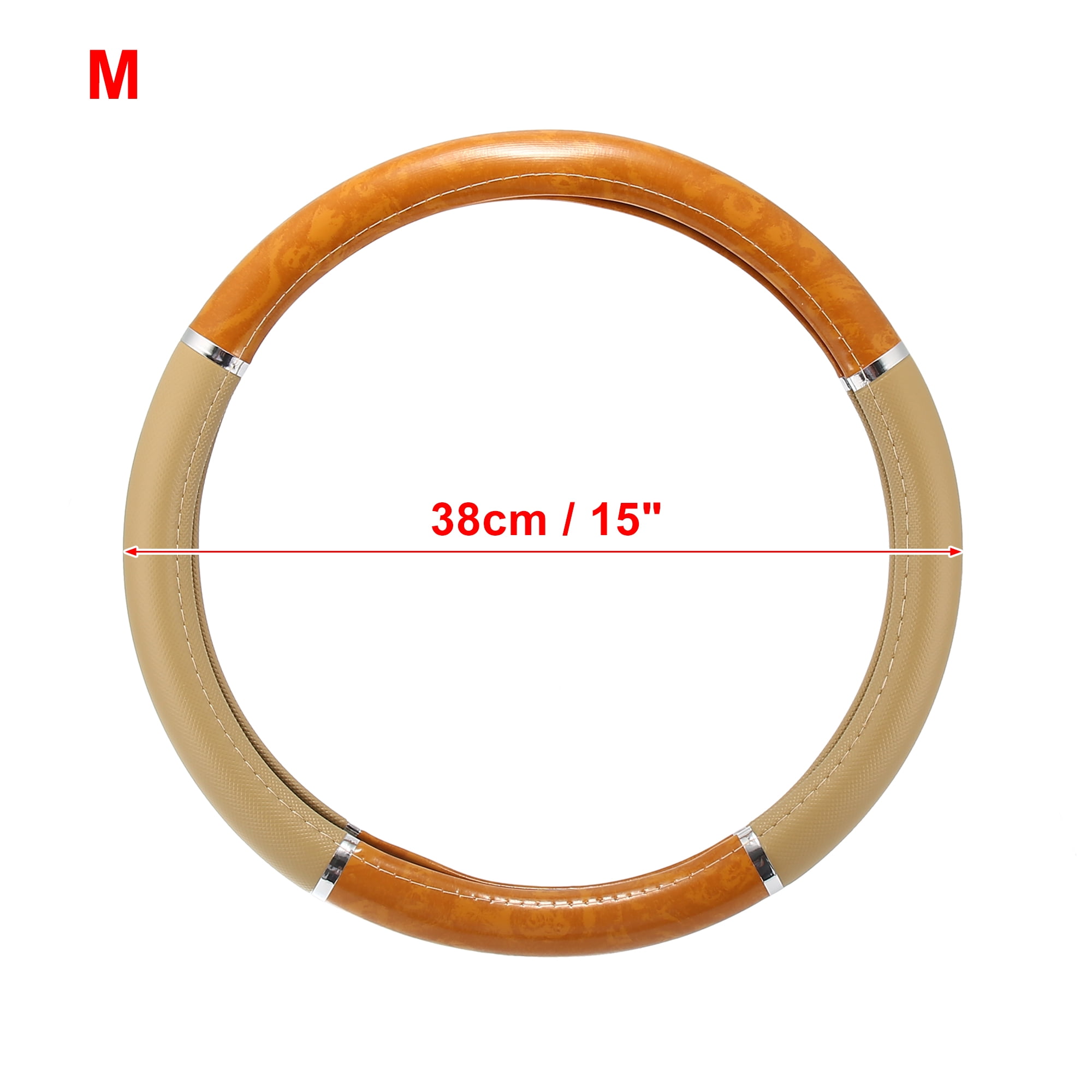 Unique Bargains 15" Universal Anti Slip Steering Wheel Grip Cover for Car Sedan SUV Breathable Wood Grain Khaki Beige