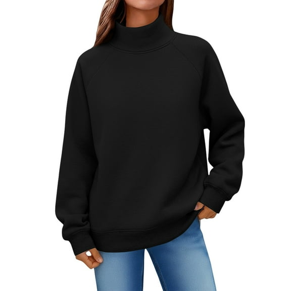 Breezora Women's Printed Turtleneck Sweatshirt Long Sleeve Casual Comfort Fashion Soft Loungewear Relaxed Fit Street Style Top L Size Black