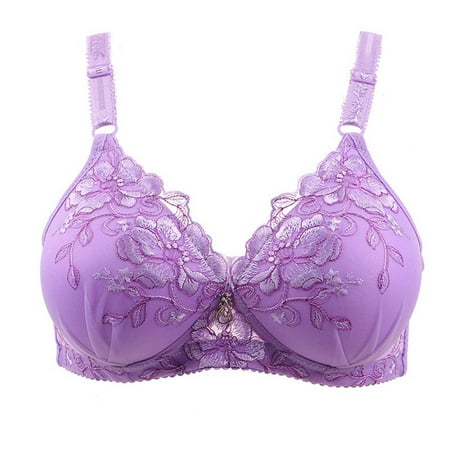 BZGTZT Women s Embroidered Bra Sagging Breasts Zip Front Push Up Wire Free Bras Support Bras Full Figure Minimizer