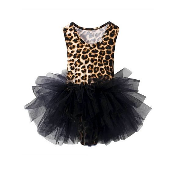 vastwit Kids Girls Ballet Tutu Dress Sleeveless Leopard Print Mesh Skirt Dance Leotard Ballerina Dress Leopard S/100