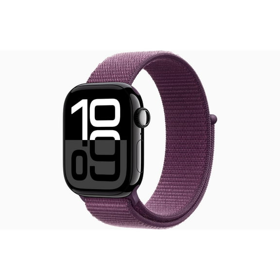 Restored Apple Watch Series 10 GPS 42mm Jet Black Aluminum Case with Plum Sport Loop (Refurbished)
