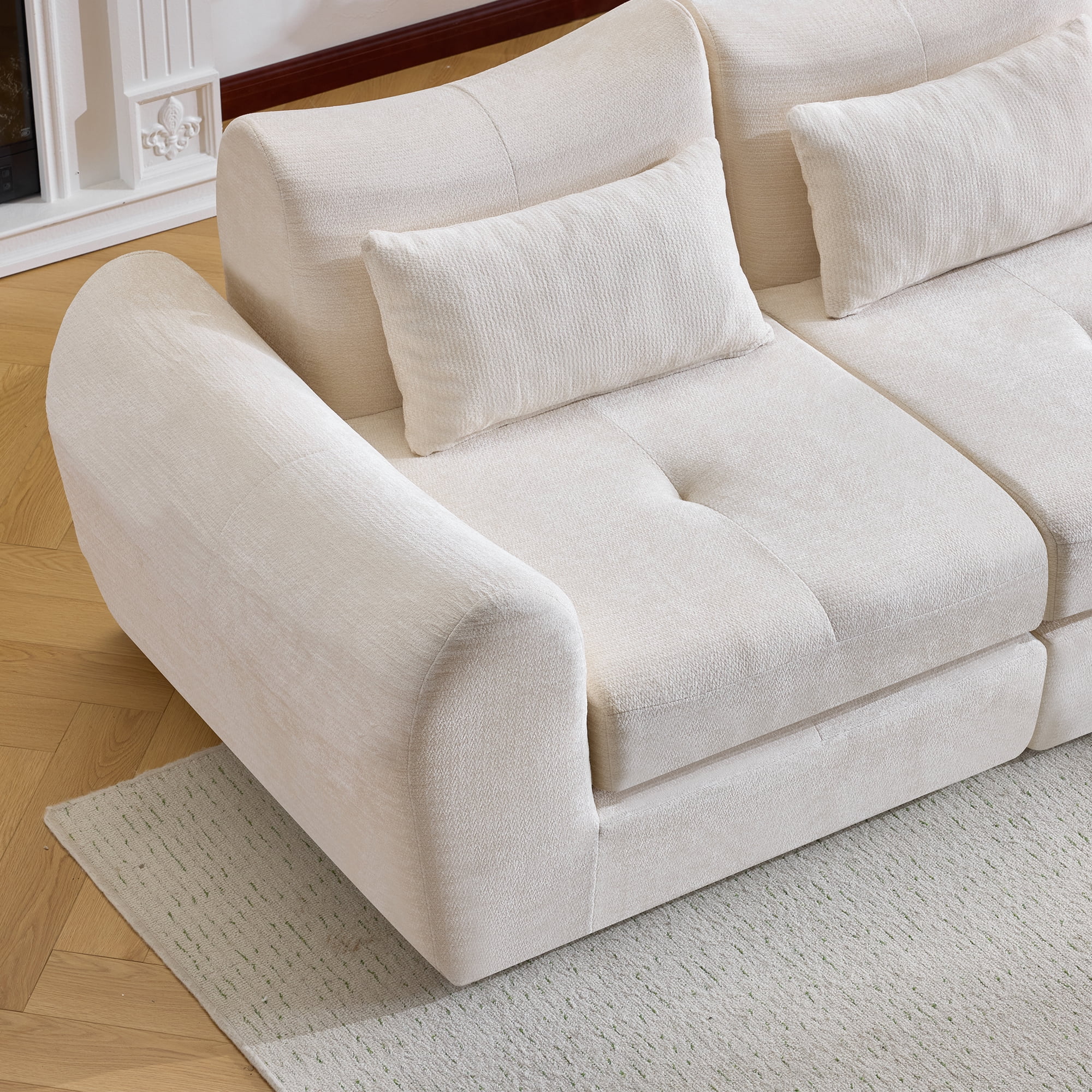 101.5" Modular Sectional Sofa,Chenille Cloud Sofa Couch Convertible Folding Sofa Bed for Living Room,Bedroom,Apartment,White