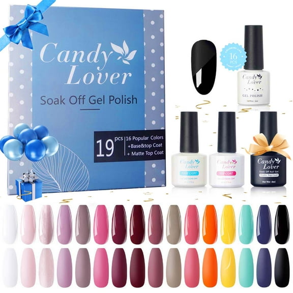 Candy Lover Gel Nail Polish Kit, Quick Dry Long-Lasting Gel Nail Kit with Top Base Coats Matte Coat, 16 Colors Romantique Collection Gel Polish Set Gift for Women at Home Salon Nail Art