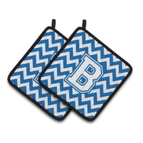 Carolines Treasures CJ1045-BPTHD Letter B Chevron Blue and White Pair of Pot Holders, 7.5HX7.5W, multicolor