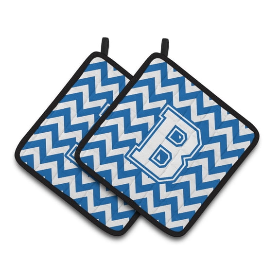 Carolines Treasures CJ1045-BPTHD Letter B Chevron Blue and White Pair of Pot Holders, 7.5HX7.5W, multicolor