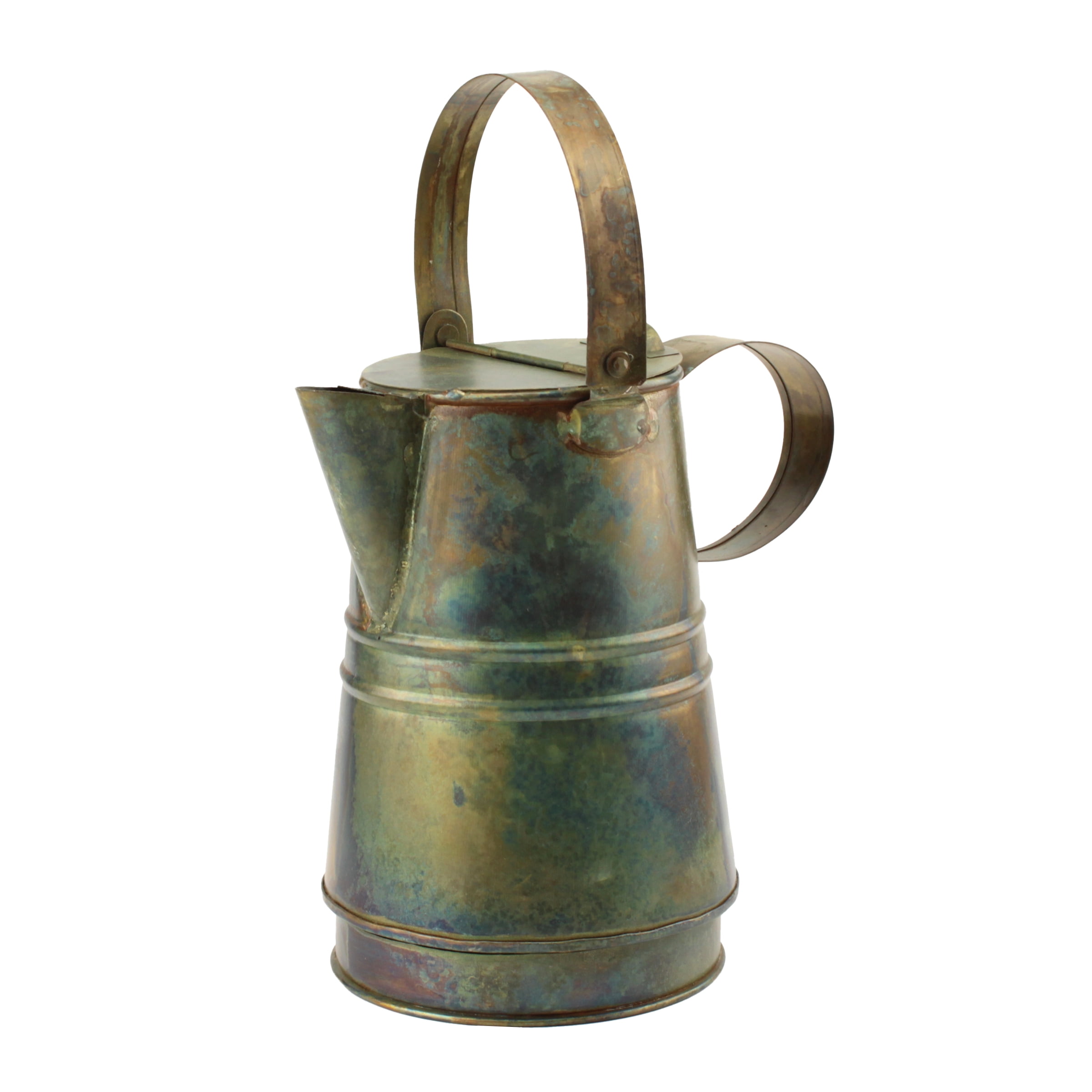 Stonebriar Weathered Metal Pitcher with Hinged Lid and Handles