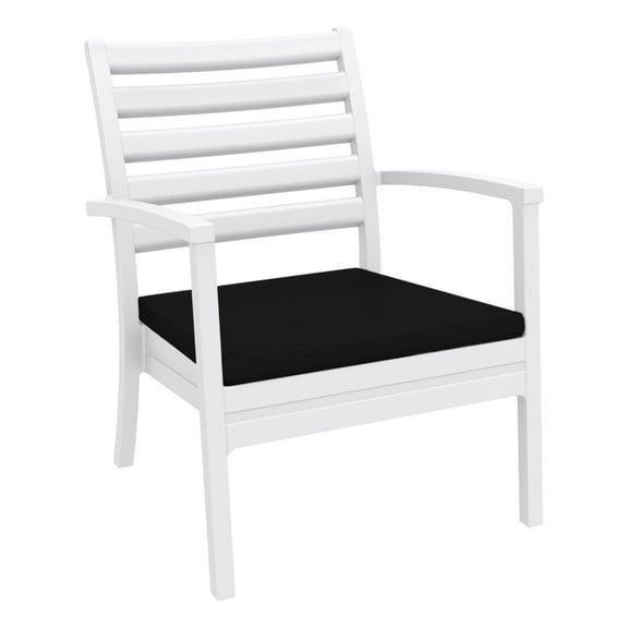 Luxury Commercial Living 35" White Outdoor Patio Club Armchair with Black Sunbrella Cushion - Extra