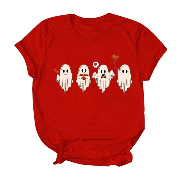 Gibobby Playera de Verano para Mujer Camisetas del día San Valentín para las mujeres con estampado corazón casual manga corta cuello redondo camisas blu(Rojo,M)