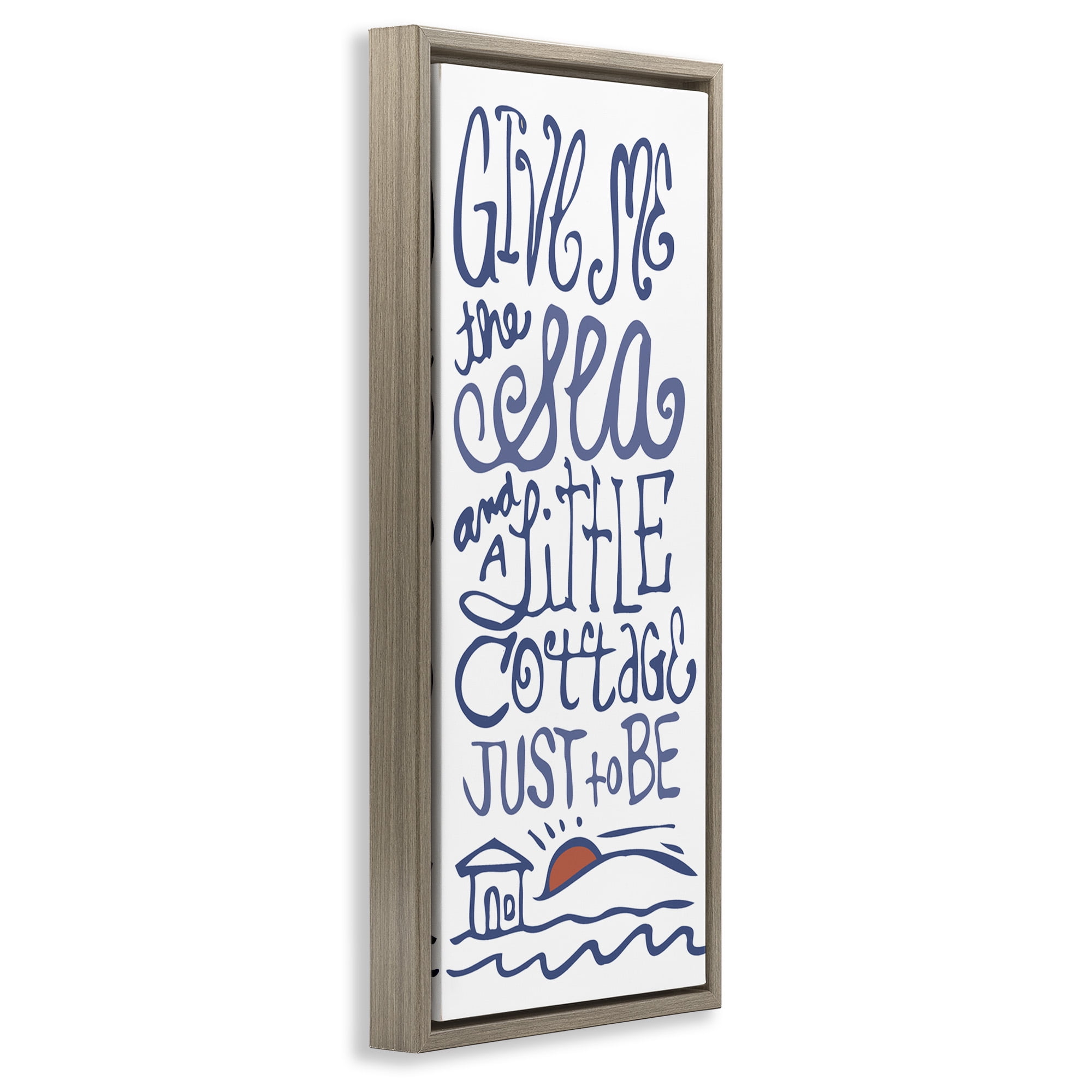 Stupell Industries Sea & Cottage Beach Life Calligraphy Nature Painting Brown Floater Framed Canvas Art Print Wall Art, 11 x 25