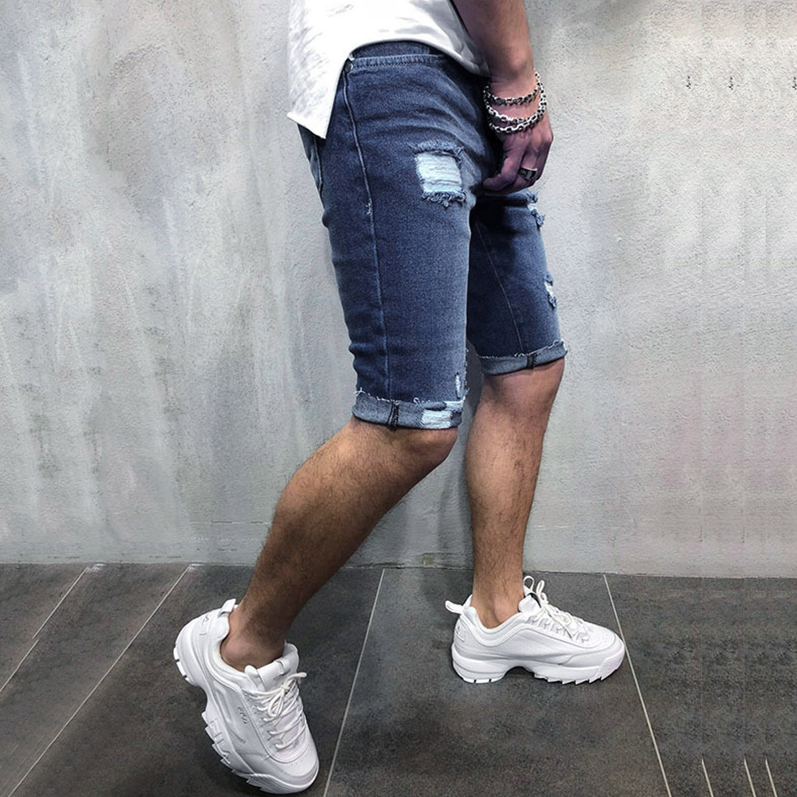 501 Stretch Jeans for Men Mens Fashion Casual Straight Hole Buckle Zipper  Denim Shorts Pants Stained Jeans at  Men's Clothing store