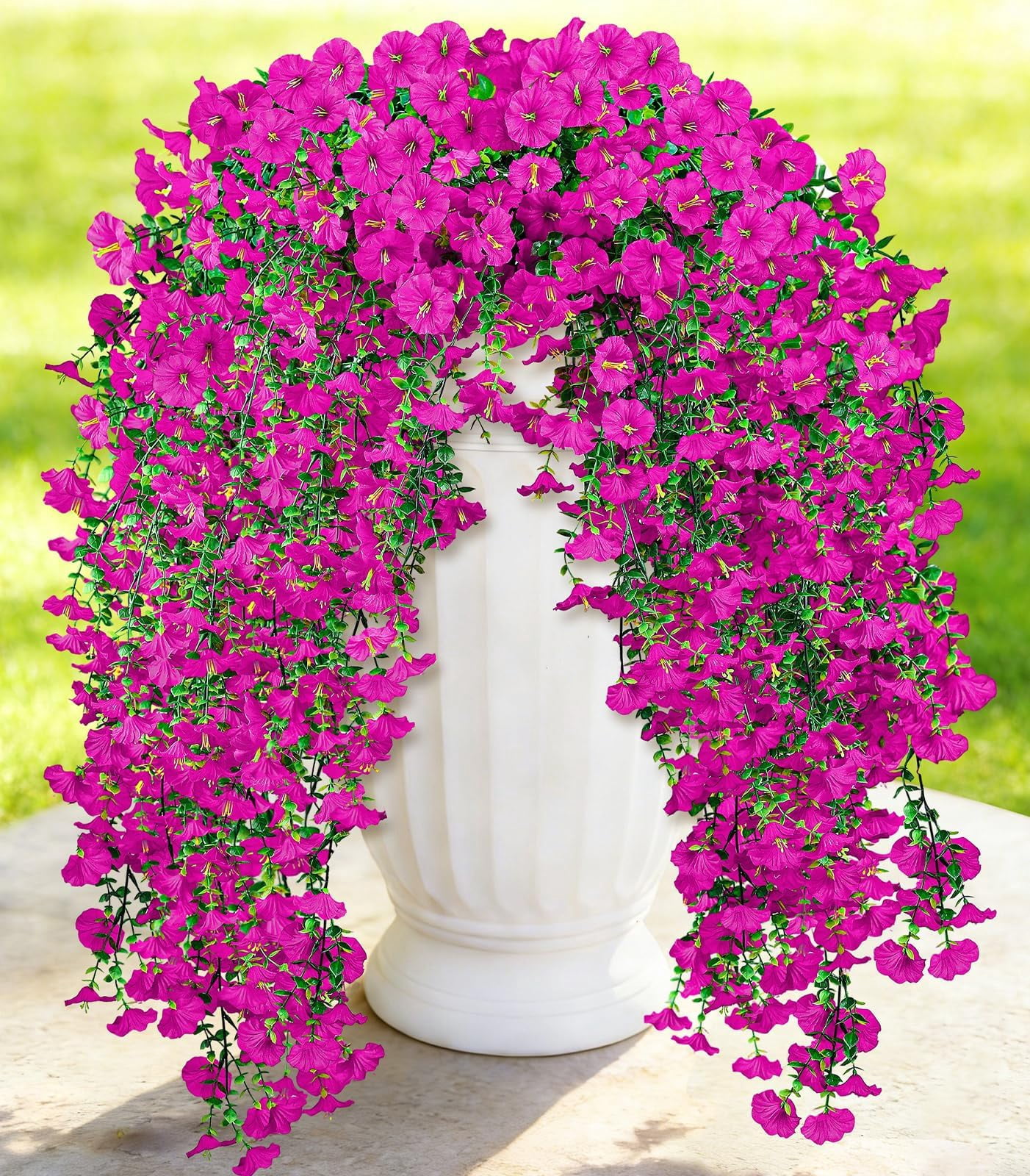 Artificial Hanging Flowers for Outdoors, 6 PCS Silk Morning Glory Artificial Flowers with Eucalyptus Leaves, UV Resistant Fake Flower Realistic Faux Plants for Home Patio Porch Garden0