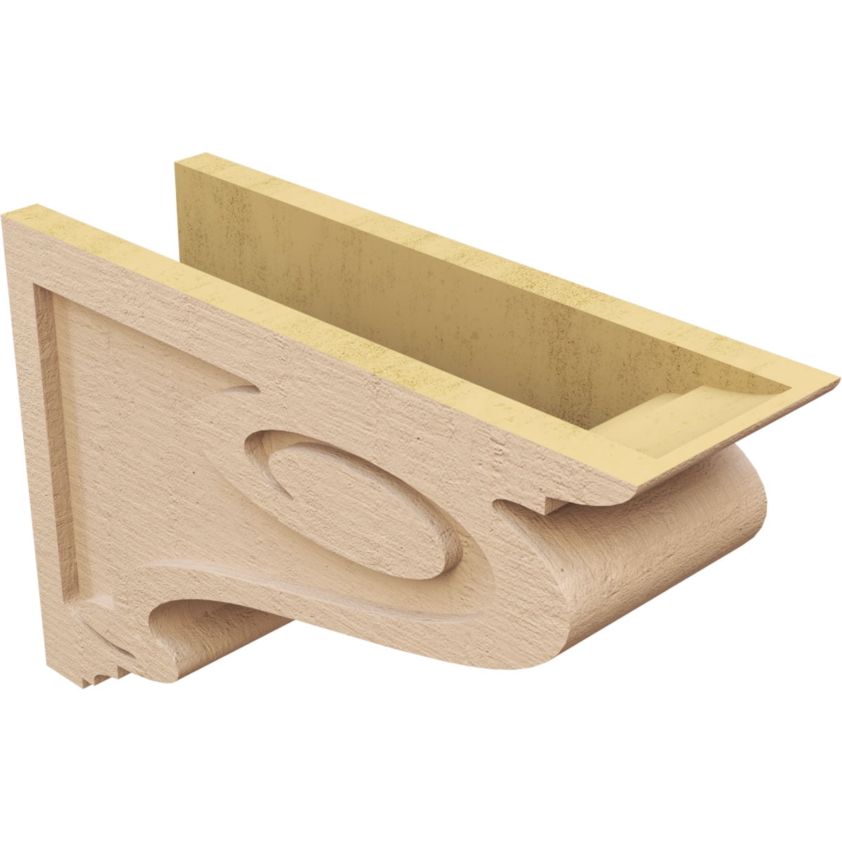 6"W x 18"D x 12"H Classic Scroll Rough Cedar Woodgrain TimberThane Corbel, Primed Tan