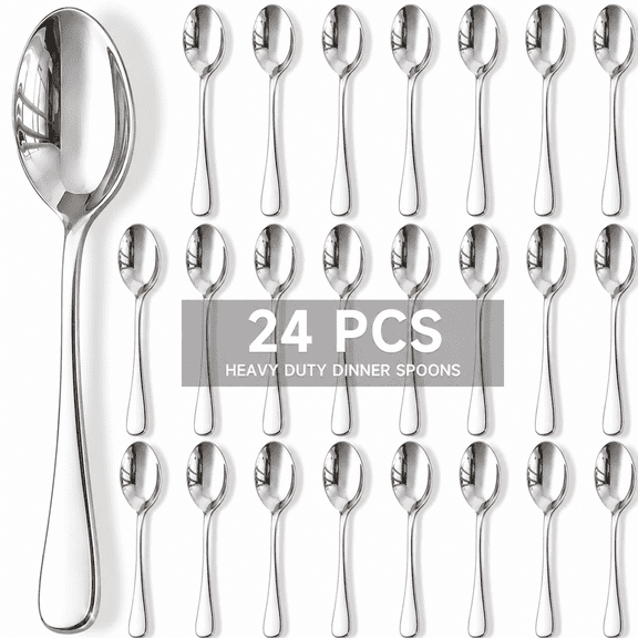 Astercook 24-Piece Dinner Spoon Set, 6.8'' Premium Food-Grade Stainless Steel Tablespoons Silverware, Mirror Polished & Dishwasher Safe Teaspoons, Heavy Duty Flatware for Kitchen, Restaurant & Party