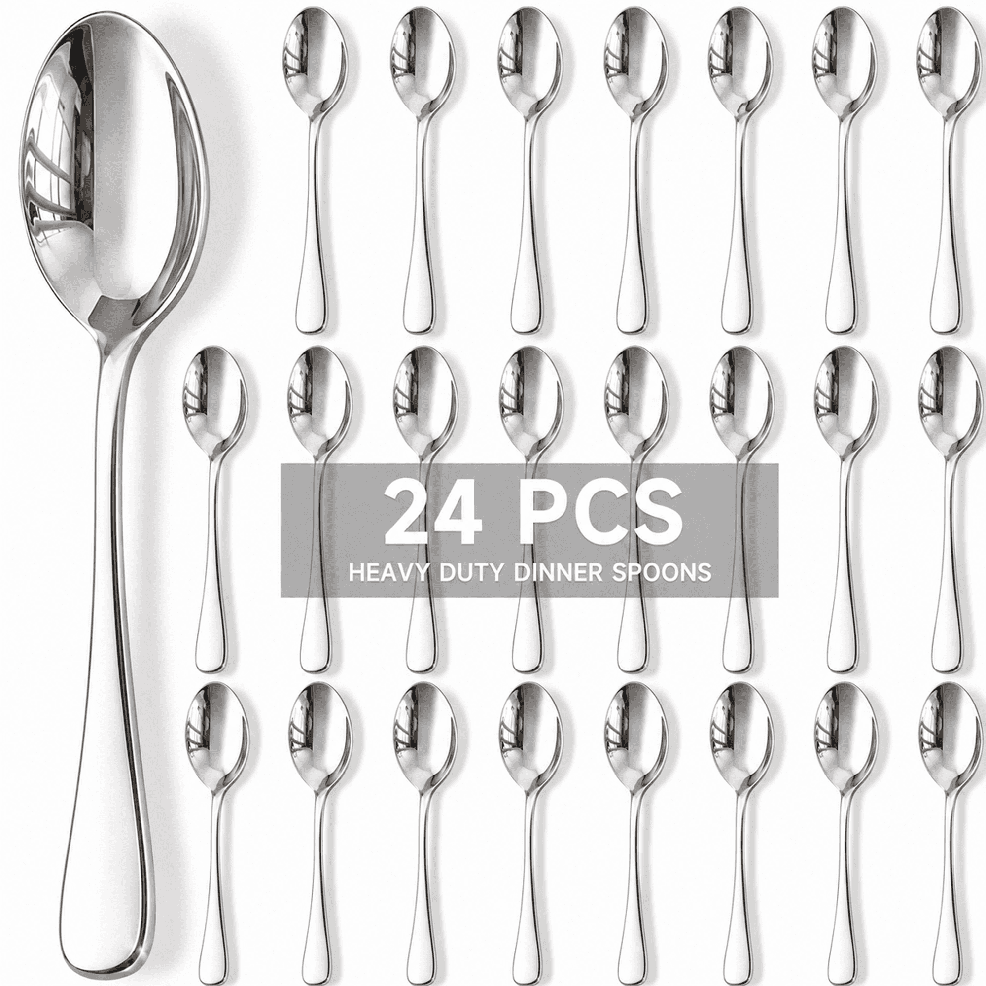 Astercook 24-Piece Dinner Spoon Set, 6.8'' Premium Food-Grade Stainless Steel Tablespoons Silverware, Mirror Polished & Dishwasher Safe Teaspoons, Heavy Duty Flatware for Kitchen, Restaurant & Party