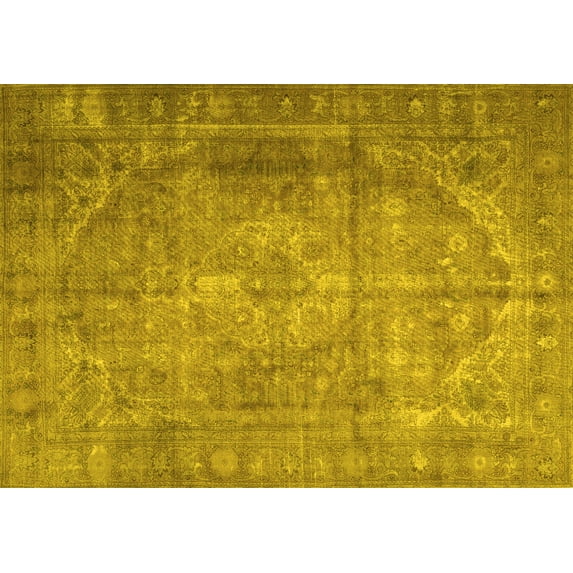 Ahgly Company Machine Washable Indoor Rectangle Persian Yellow Traditional Area Rugs, 7' x 9'