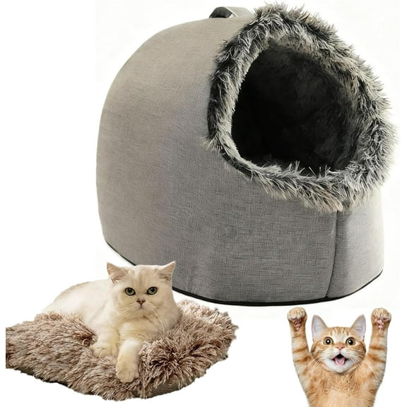 Winter Warm Pet Cave Bed, Cat Beds for Indoor Cats, Cat Tents for Indoor Cats, Removable and Washable Winter Closed-Off Cat Beds, Soft Warm Pets House (Grey,S)