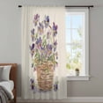 thumbnail image 3 of Watercolor Purple Floral Sheer Curtains 45" Long, Spring Flower Basket Botanical Linen Light Filering Curtains, Breathable Simi Curtain Privacy Drapes for Kitchen Bathroom Small Window Treatment, 3 of 9