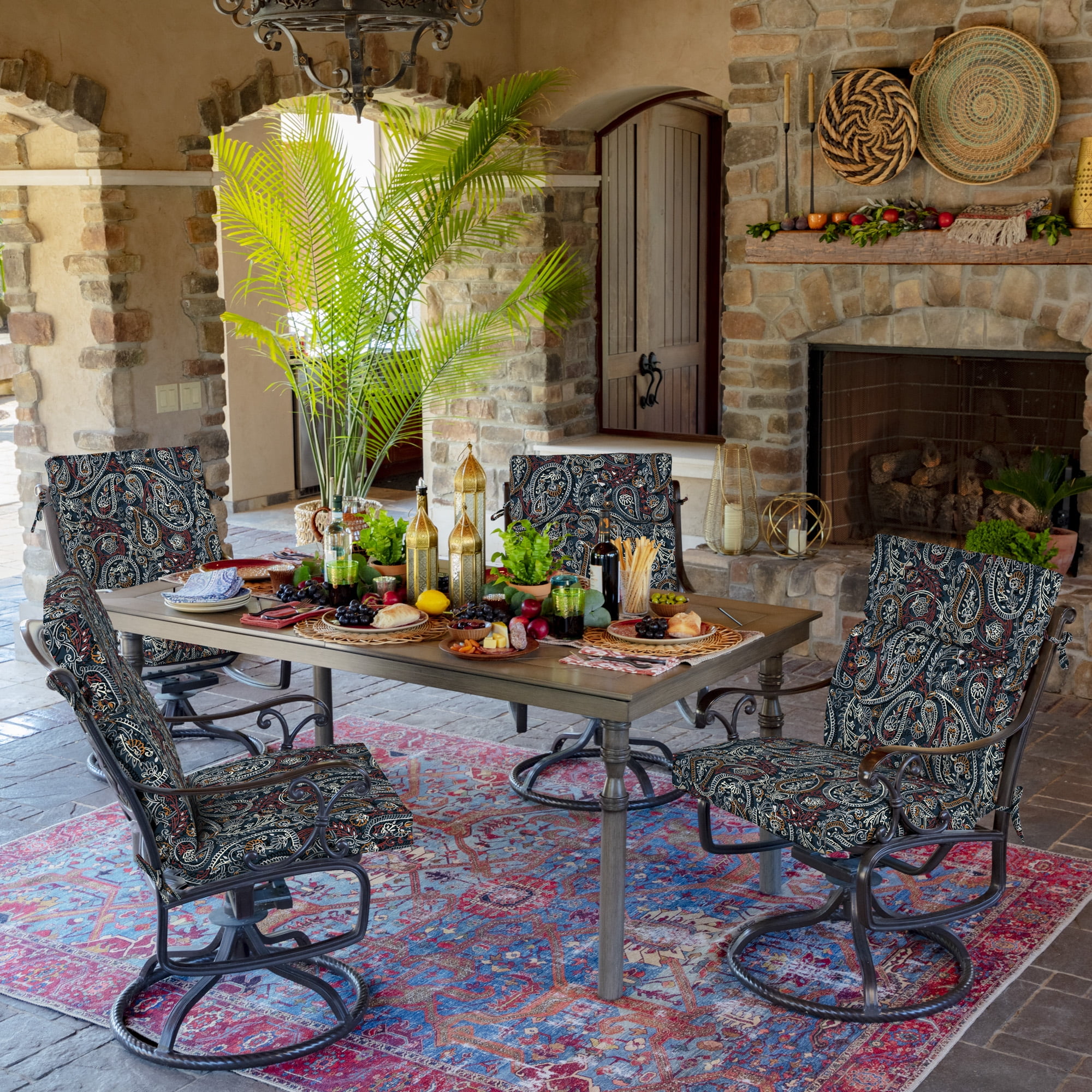 ARDEN Outdoor Chair Cushion 20 x 21, Navy Palmira Paisley