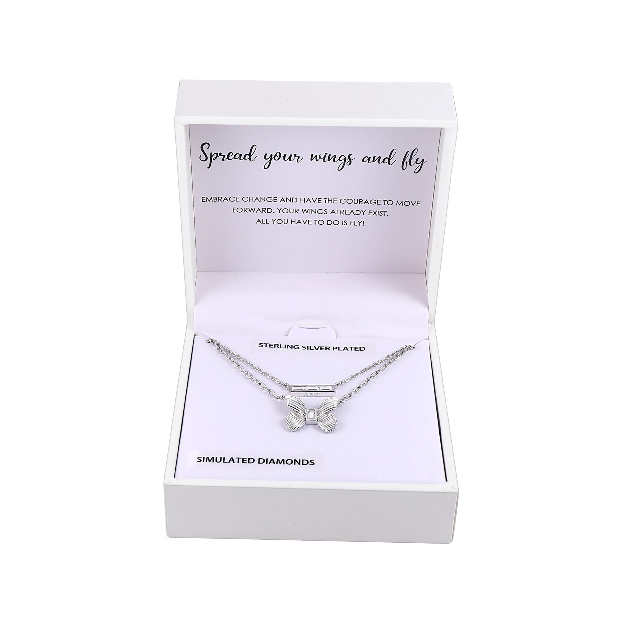Fine Silver Plated Double Necklace Set with Simulated Diamonds Adult
