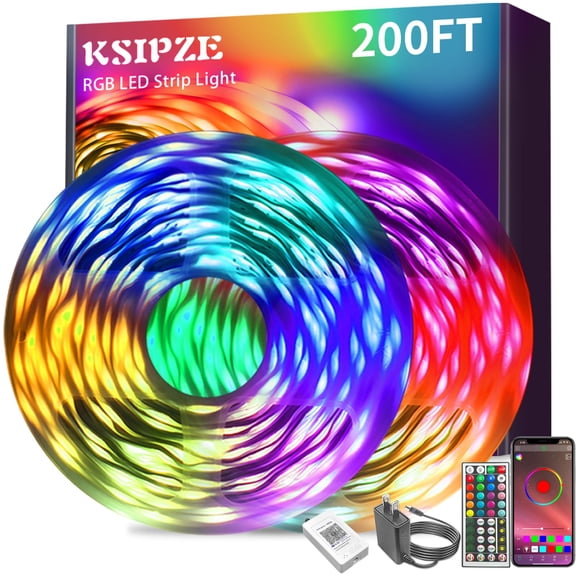 KSIPZE led Lights Strip for Bedroom 200FT Smart Music Sync RGB Color Changing with App and Remote Control, Power Supply Led Strip