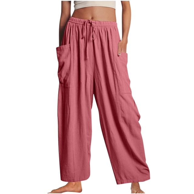 Yuyuzo Women's Wide Leg Pants Elastic Waisted Drawstring Long Pants With Pockets Ladies Solid Color Loose Lounge Trousers